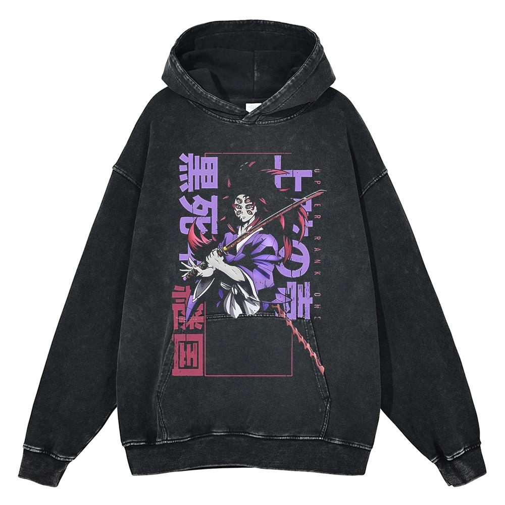 Japan Anime Demon Slayer Rengoku Kyoujurou Graphic Washed Hooded Men Manga High Quality Hoodies Harajuku Male Cotton Sweatshirt
