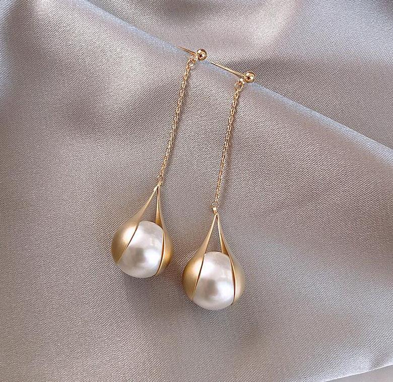 

Retro Temperament Teardrop Wrapped Pearl Long Tassels Dangle Earrings for Women Romantic Wedding Party Valentine s Day Jewelry белый