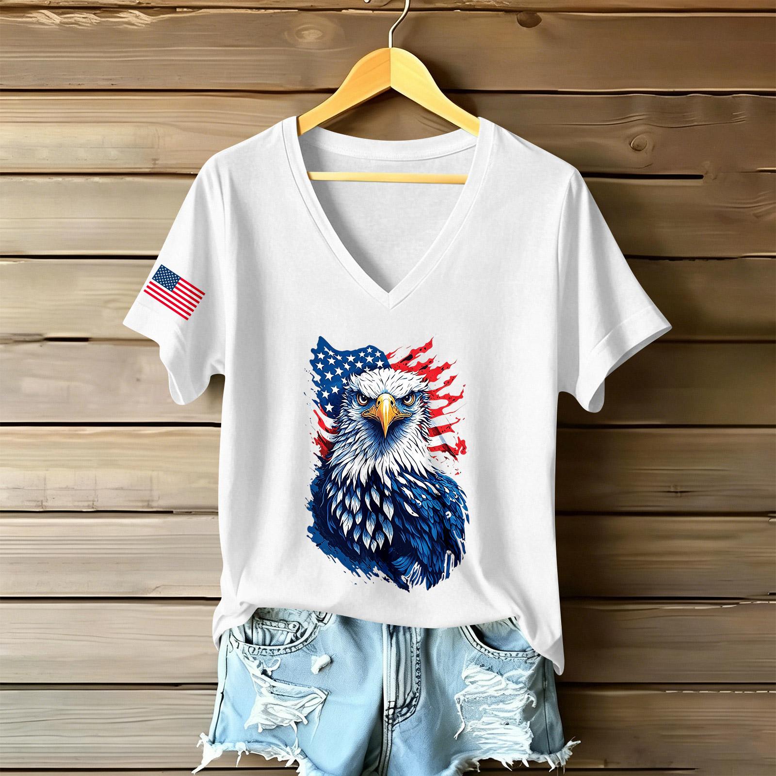 

Women s Fashionable V-Neck Casual Retro Print Short Sleeved T-shirt Top XXL білий
