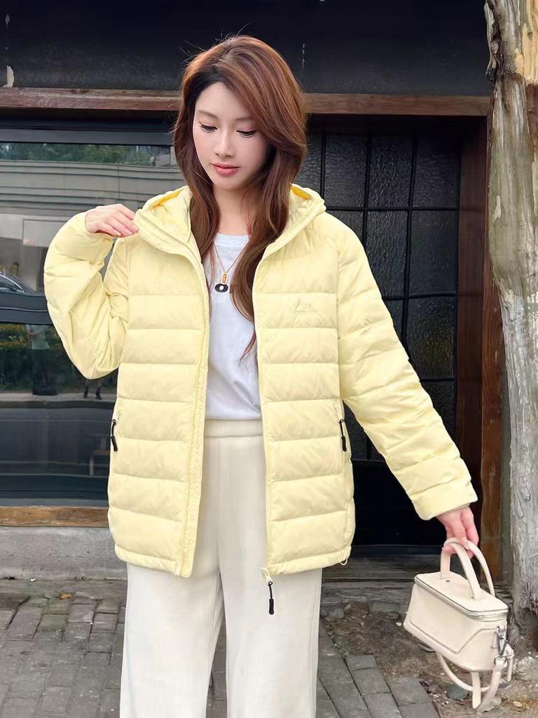 Rib down jacket women's autumn and winter new popular hooded light and thin short trendy fashion loose coat