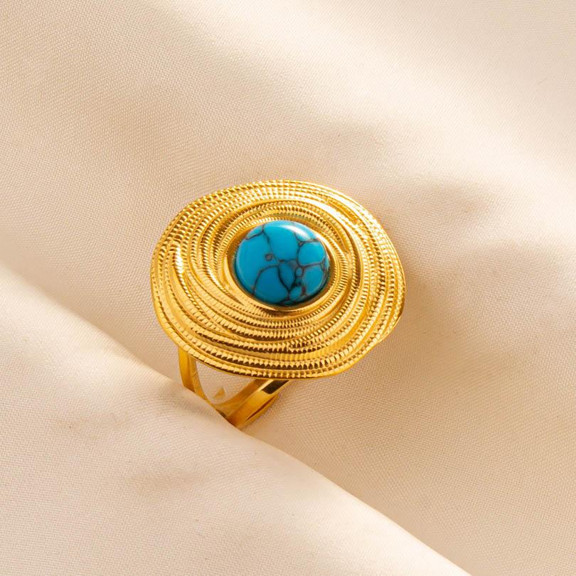 1pcs Blue Stone Ethnic Vintage Open Adjustable Sun Heart Star Stainless Steel Rings For Women Men Accessories Jewelry Bague Gift