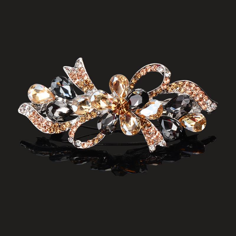 Clip de Primavera de Circonita Blanca Flor de Pedrería Brillante Clip Superior Clip Horizontal Elegante Adorno para el Cabello de Moda para Madres