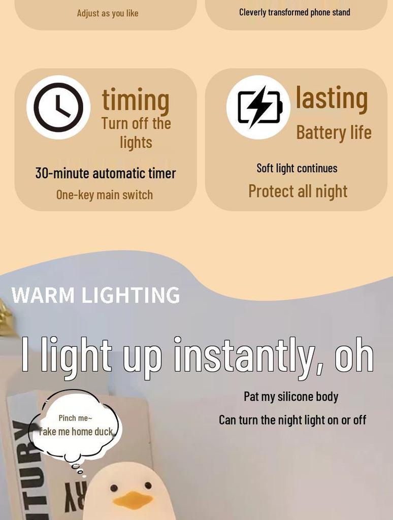 Little Duck Silicone Night Light - Rechargeable Bedside Sleep Aid & Creative Gift