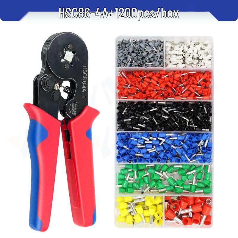Tubular Terminal Crimping Pliers HSC8-6-4 with 1200-Piece Electrician Kit