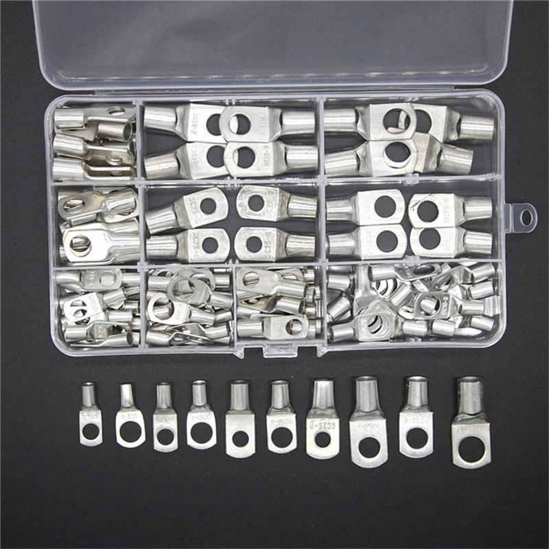 140pcs SC Peep Mouth Nose Tinned Copper Wire Cold Presser Lugs Ring Crimp Terminals Connector Bolt Hole Tinned