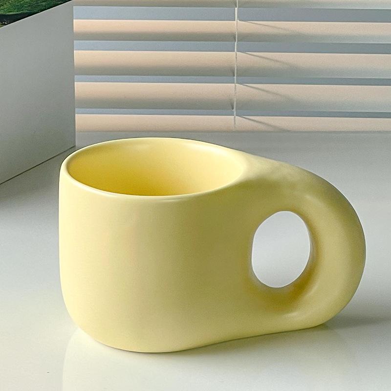 1Set 350ml Ceramic Coffee Chubby Mug Saucer Set Creative Cute Fat Handle Cup with Saucer for Office and Home Room Decor