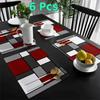 6 Piece Linen Insulated Dinning Mat Plaid Pattern Dinning Table Mat Cafe