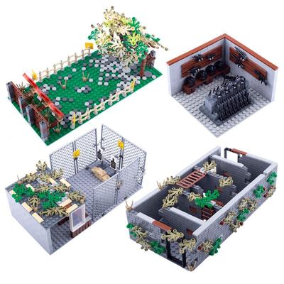 MOC Military Battlefield Scenery Building Blocks - Tactical Gear Storage/Jail Base/Woodland Scene DIY Bricks Kit for Hobbyists
