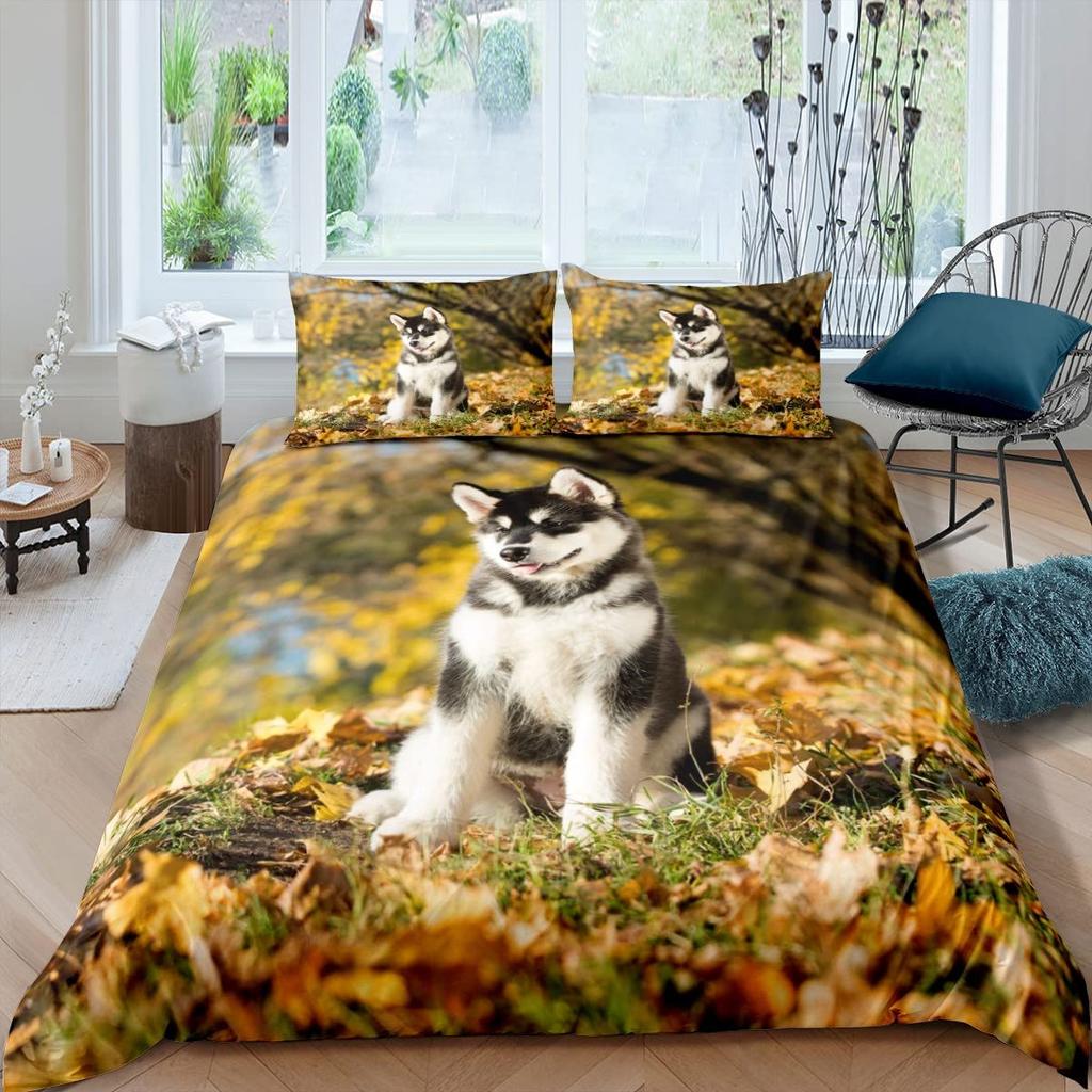Boys Girls Duvet Covers Puppy Dog Husky Pattern White Duvet Children Cute Dog for Bedroom Decoration Dog Lovers Gifts Queen King