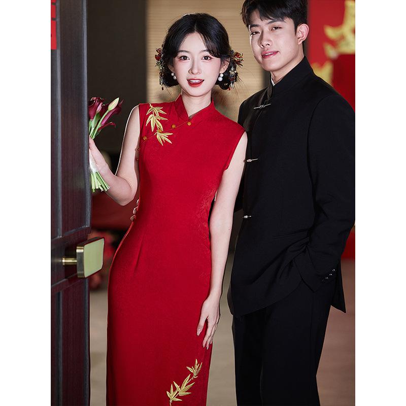 Abito toast cheongsam 1011 nuovo nuovo temperamento cinese giovane sposa matrimonio fidanzamento abito rosso donna