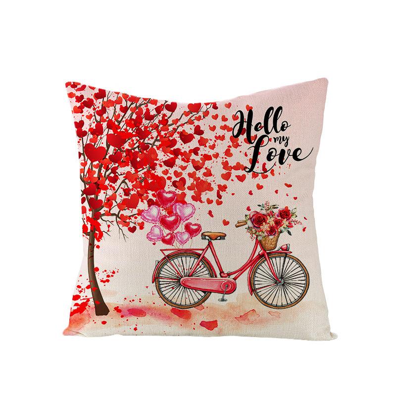 Valentine's Day Pillowcase Linen Print Home Living Room Sofa Cushion Cover Bedroom Bedside Pillowcase