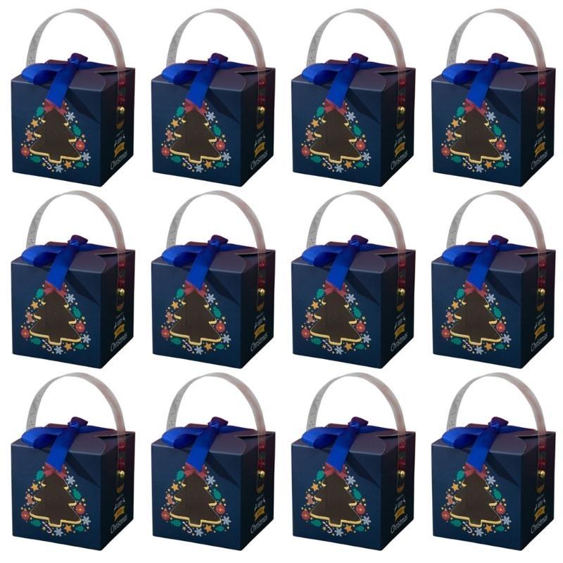 12 Stück Weihnachtspapierbox mit Fenster Griff Süßigkeitenbox Seife Kerze Keks Süßigkeit Kleines Geschenkverpackung Partygeschenk Dekoration
