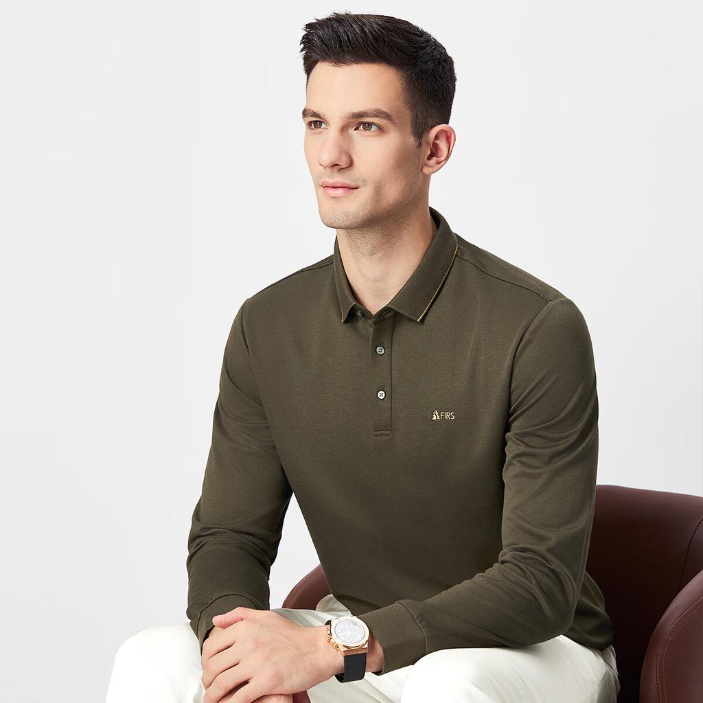 FIRS [Cashmere Silk] Men's Long-Sleeve T-Shirt with Collar, Warm Brushed Smooth Skin-Friendly Soft Comfortable Casual Top