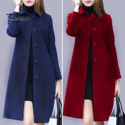Manteau en laine pour femme, automne et hiver, col rabattu, simple boutonnage, ample, mi-long, épais, garde au chaud, pardessus pour les déplacements, les rencontres, les voyages