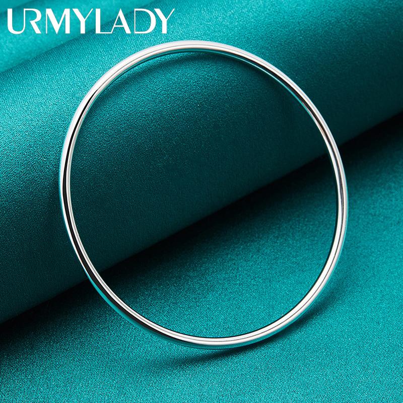 URMYLADY 925 Sterling Silver 1.5mm Smooth Bangles Bracelet For Women Fashion Charm Jewelry