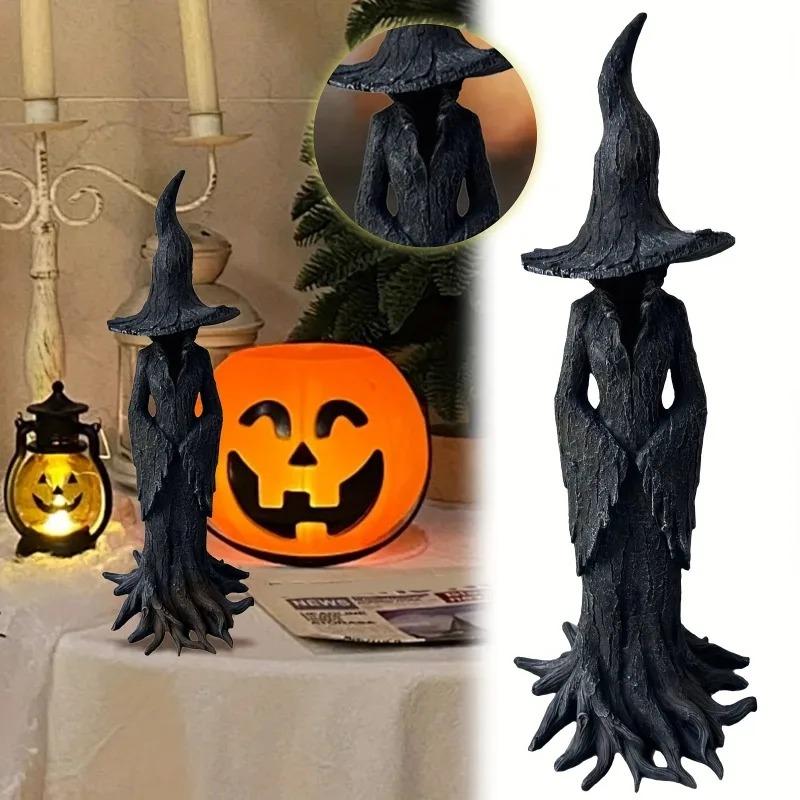 Retro Ghost Witch Statue Resin Desktop Home Decor Gothic Horror Figurine Halloween Party Decoration Scary Collectible Ornament
