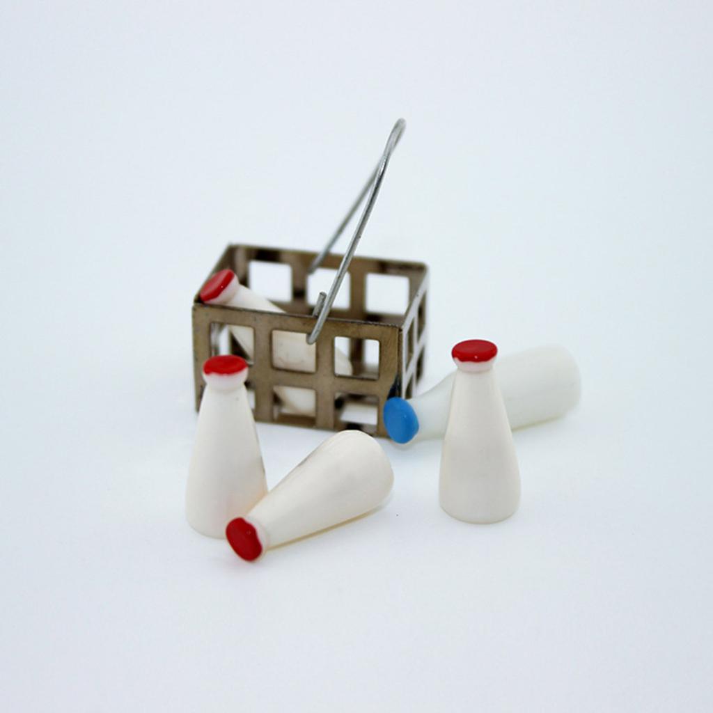 5pcs Miniature Milk Bottles Set for Dollhouse Kitchen Dining Room and Restaurant Scene Display Decors 1/12 Scale