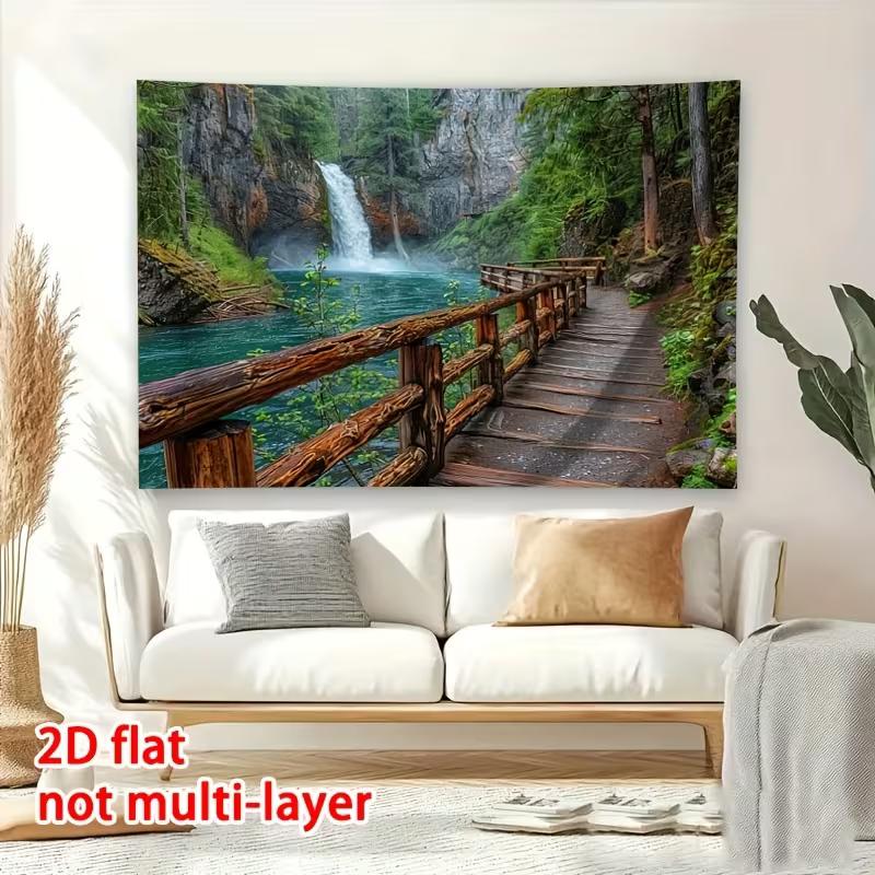 2D Turquoise River Waterfall Tapestry Nature Scenery Photography Background