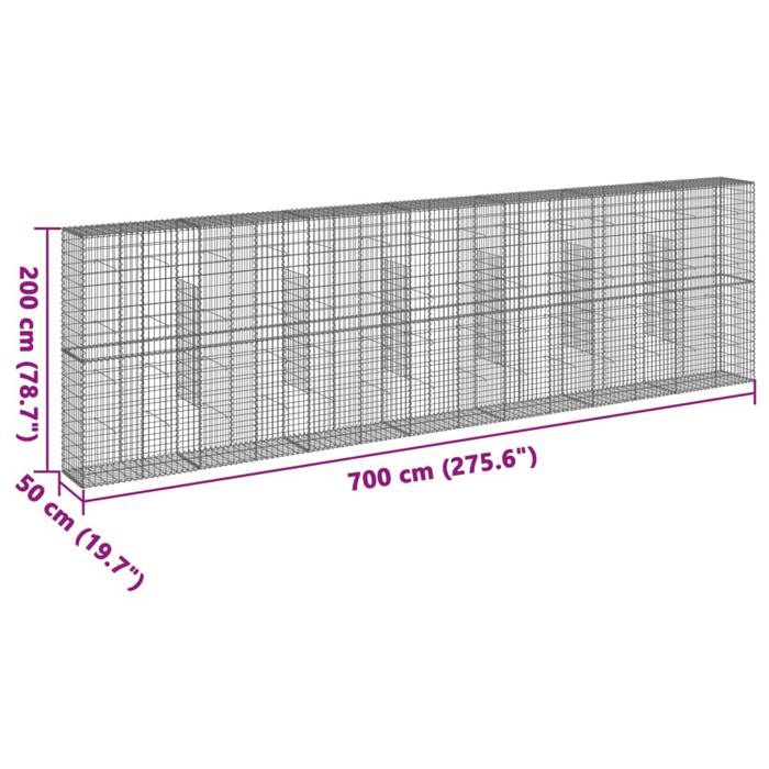 VidaXL Panier gabion avec couvercle 700x50x200 cm fer galvanisé, mur en gabion, mur de soutènement en gabion, clôture en 3295172