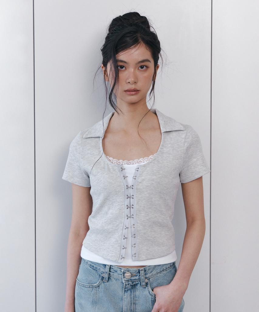 Kyuliti C Hook & Eye Slim Half Top_Light Gray