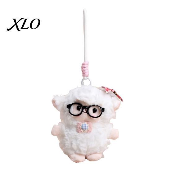 Fashionable Purse Charm Plush Sheep Doll Pendant for Bags And Keys, Soft Curly Stuffed Animal Keychain Fluffy Backpacks with Bow Glasses Accessories,