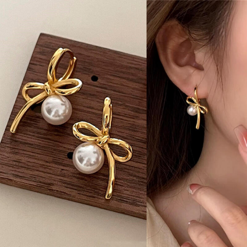 Luton Silberperle Tropfen Band Ring Ohrringe