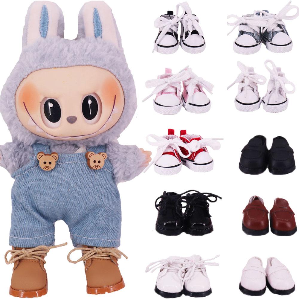 3.8cm Doll Shoes Solid Color Pop Lace Up Canvas Shoe PU Shoes For 17cm Labubu Doll Clothes Accessories,Girl's Toys Clothing Gift