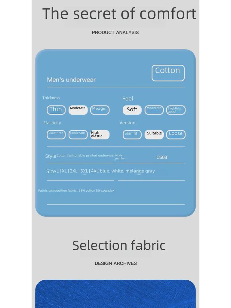 Men's Pure Cotton Printed Boxer Briefs - Breathable, Comfortable, Summer Thin Sports Underwear for Boys and Youth