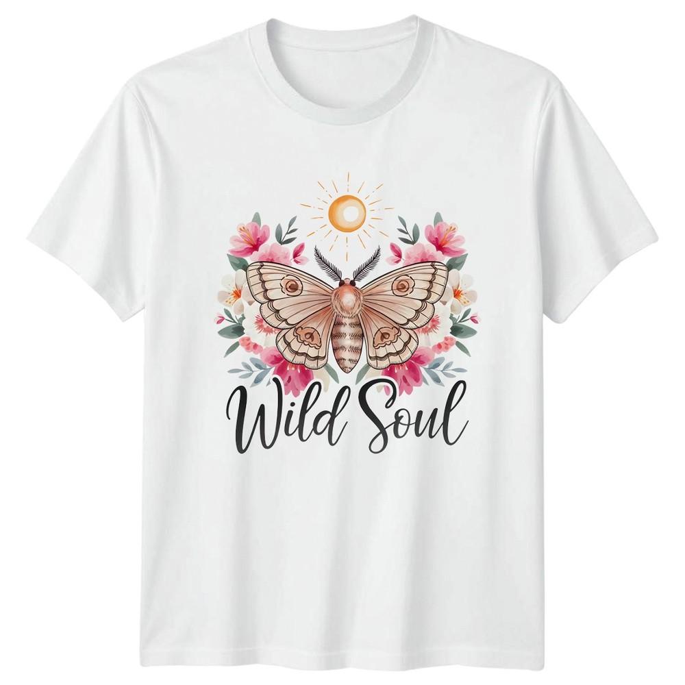 Wild Soul Unisexs TShirt Moth Floral Nature Bohemian Birthday Gift For Her S