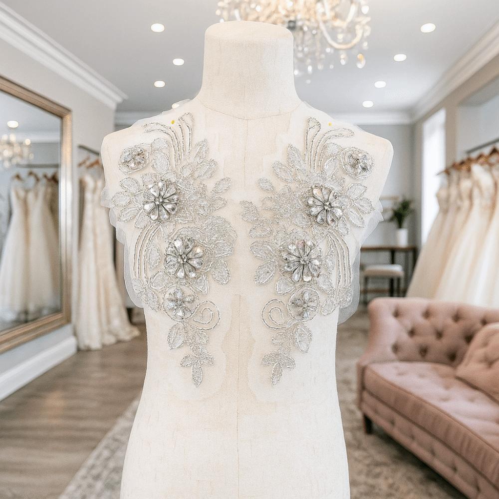 Rhinestones Lace Flower Applique Flower Design Clothing Applique Dress Patches  Evening Dress