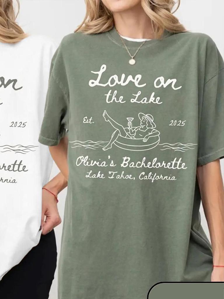 Love On the Lake Bachelorette Comfort Shirt Custom Camp Bach Party Hiking Bride TShirt Cotton Y2K Top Daily Trendy Streetwear