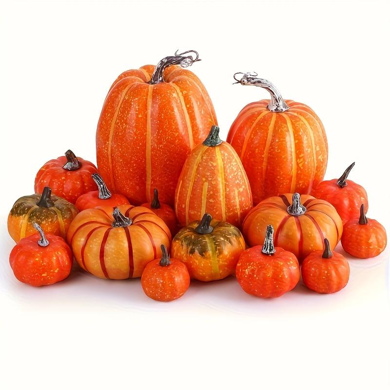 16pcs Artificial Foam Autumn Pumpkin Set Multi-Sized Decorative Pumpkins Thanksgiving Halloween Fall Decor Tabletop Centerpiece