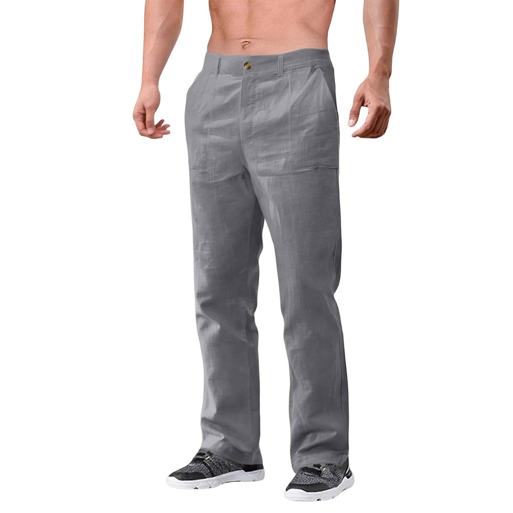 Men's Cotton And Linen Color Casual Trousers Long Pants