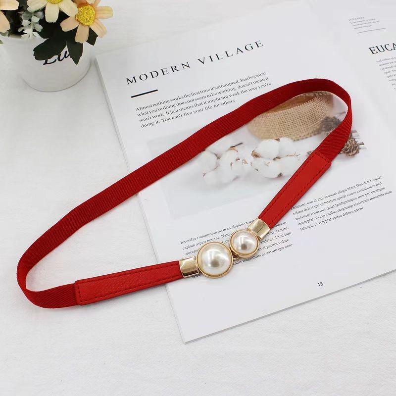 

Chic Elastic Pearl Waist Belt For Women In Classic Colors For A Fashionable Look This Fall Pearl Red