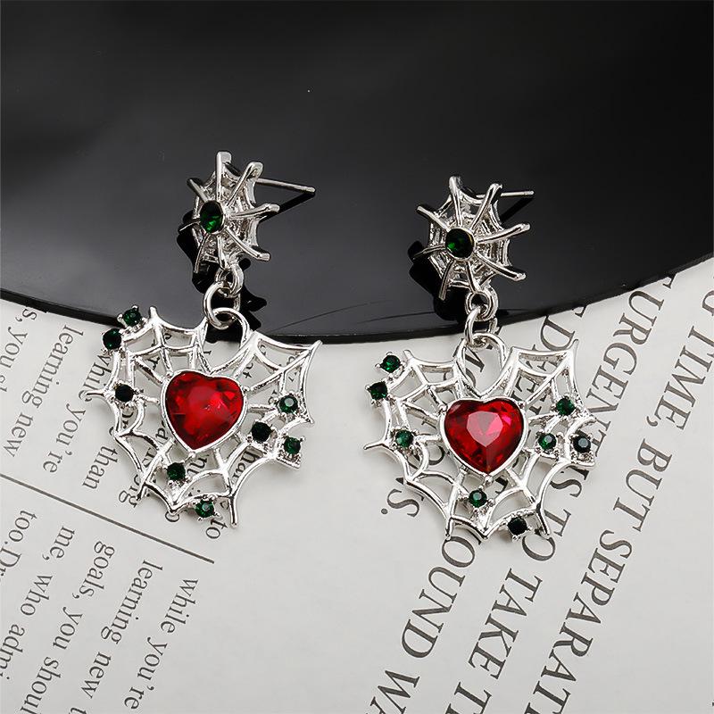 

Сладкие серьги-сердечки «Темная паутина»: Y2K Стиль Горячей Девушки на Хэллоуин красный