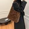 Retro Leopard Plush Shoulder Bags for Women High Capacity Girls Soft Faux Fur Hobo Handbag Winter Korean Style Underarm Bag Tote