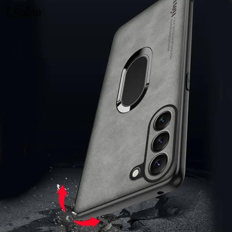 For Samsung M35 M15 M55 Sheepskin Leather Magnetic Ring Holder Case For Galaxy M34 M14 M53 M52M13 Soft TPU Lens Protection Cover