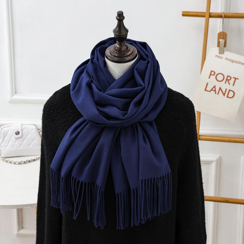 Großer roter Schal, hochwertiger und vielseitiger Woll-Kaschmir-Schal für Damen, Winterschal im koreanischen Stil, einfarbig