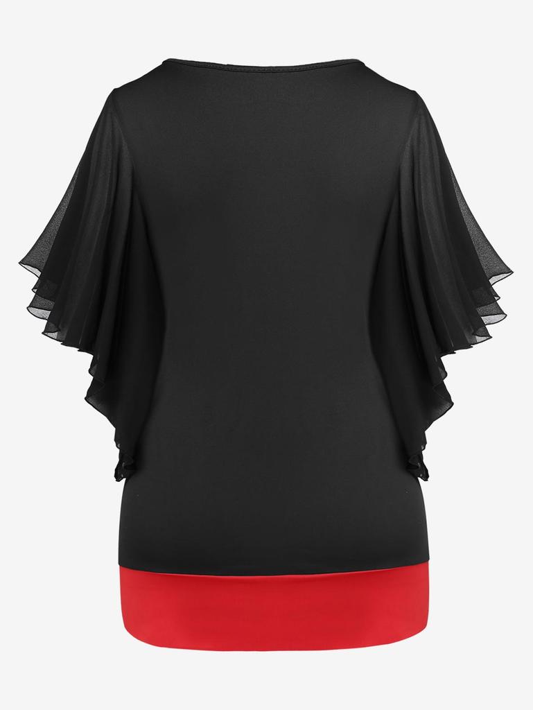 Rosegal Gothic Cowl Front Colorblock Zippered Butterfly Sleeve Top