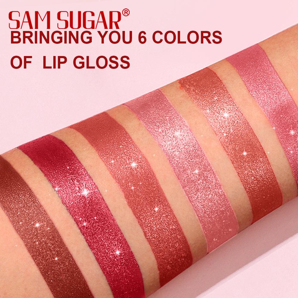 SAM SUGAR 6-Piece Diamond Lipstick Set: Pearlescent Matte, Long-lasting Fine Shimmer, Cross-border Color Makeup.