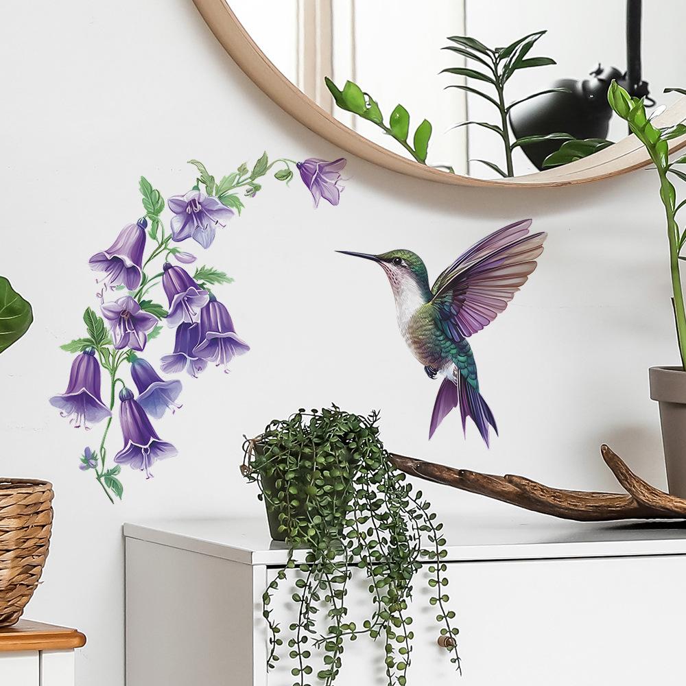Purple Morning Glories Little Birds, Bedroom Living Room Entrance Hall Home Background Beautification Wall Stickers