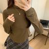 Semi-high Neck Splicing Protein Velvet Soft Skin Women's Spring and Autumn New Tight Cropped Shirt