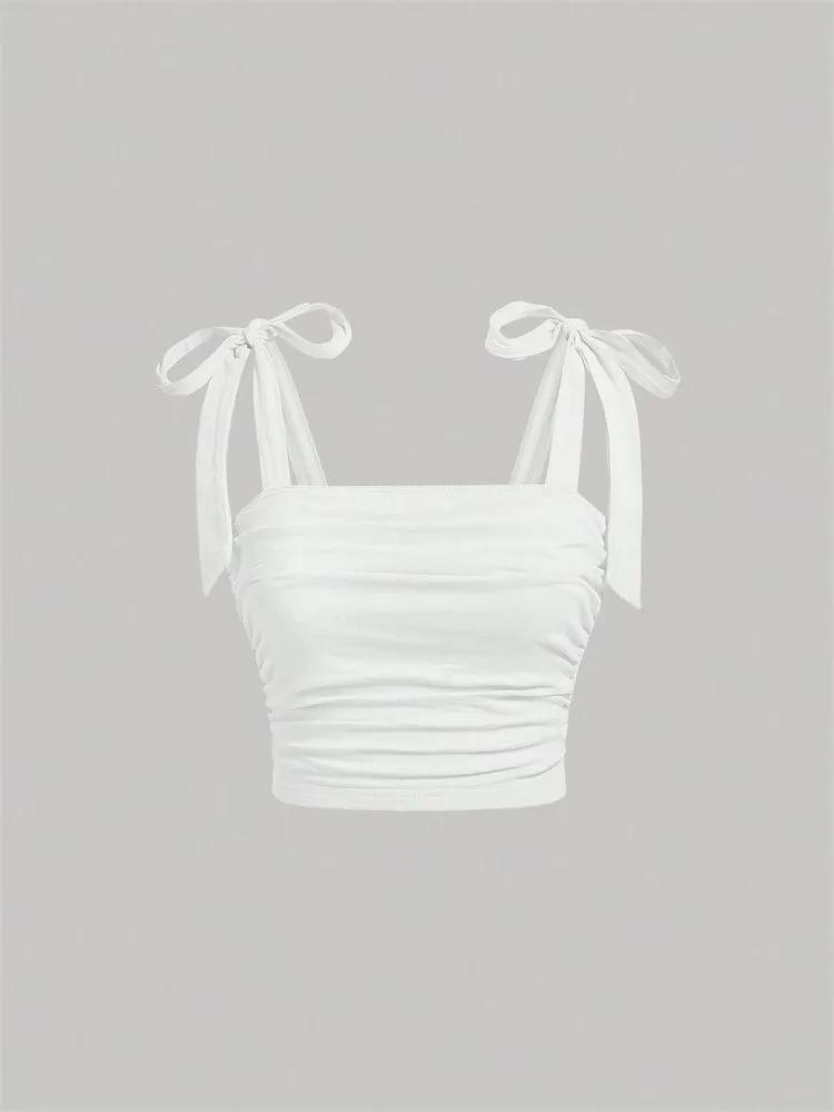 

Кроп-топ phumee Без рукавов Завязки на плечах Розовый С открытой спиной A2059 S белый