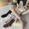 Lace-Edged Mid-Calf Socks: Four-Season Japanese-Style Solid Color Pile and Knee-High.