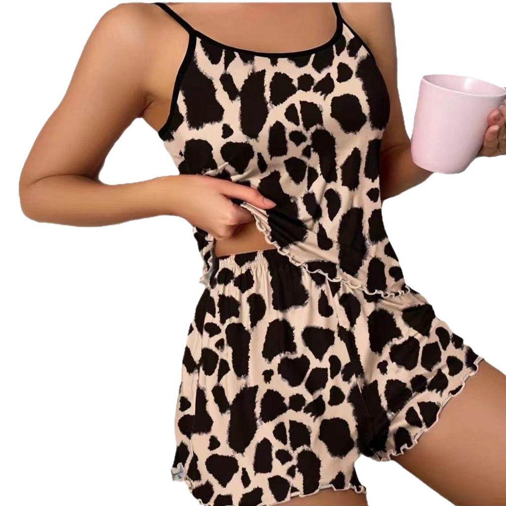 European and American Heart Print Summer Camisole and Shorts Set - Women's Casual Home Wear