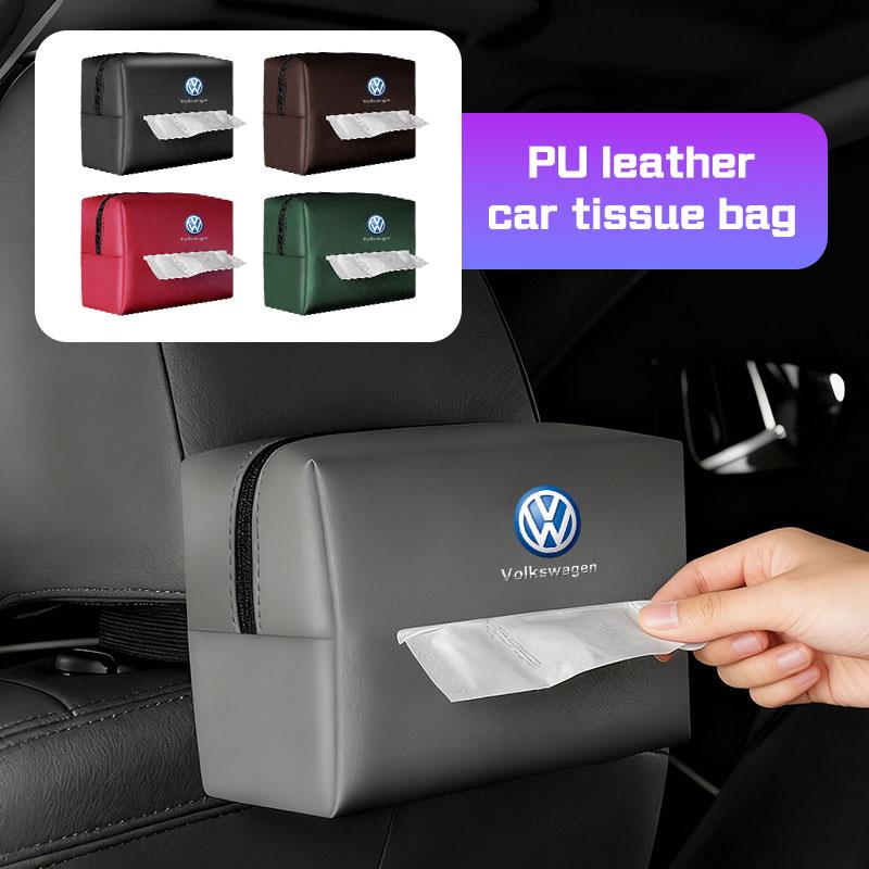 For VW Polo Golf ID3 5 GTI Passat Tiguan Arteon Touareg Taigo Caddy Car Interior Tissue Box PU Leather Kleenex Bag Towel StorageNI5