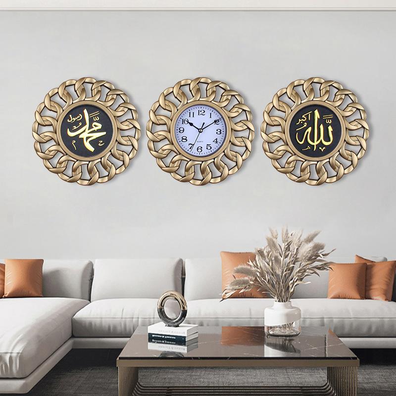 Living Room Home Wall Decoration Wall Clock Set Southeast Asia Antique Frame Hollow Clock Font Clear Quartz Clock