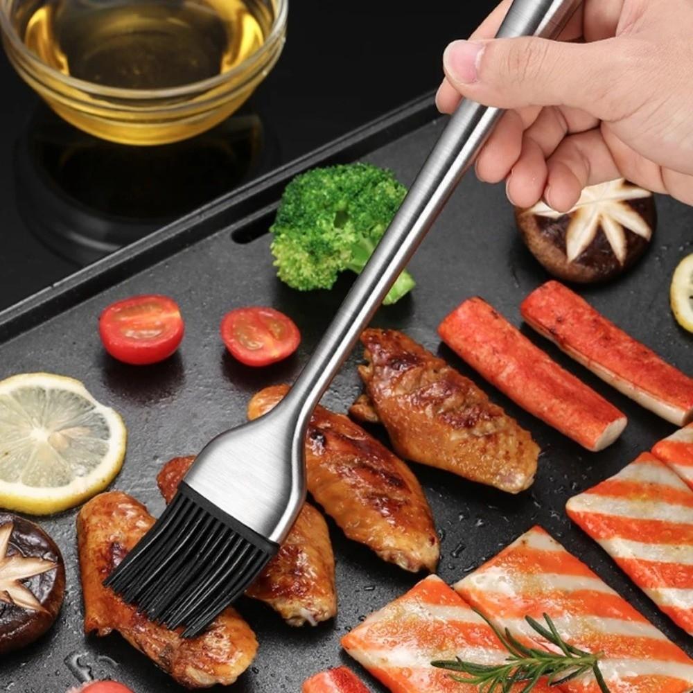 Stainless Steel Barbecue Grill Brush Hollow Handle Silicone Oil Brush Pancake Brush  Kitchen