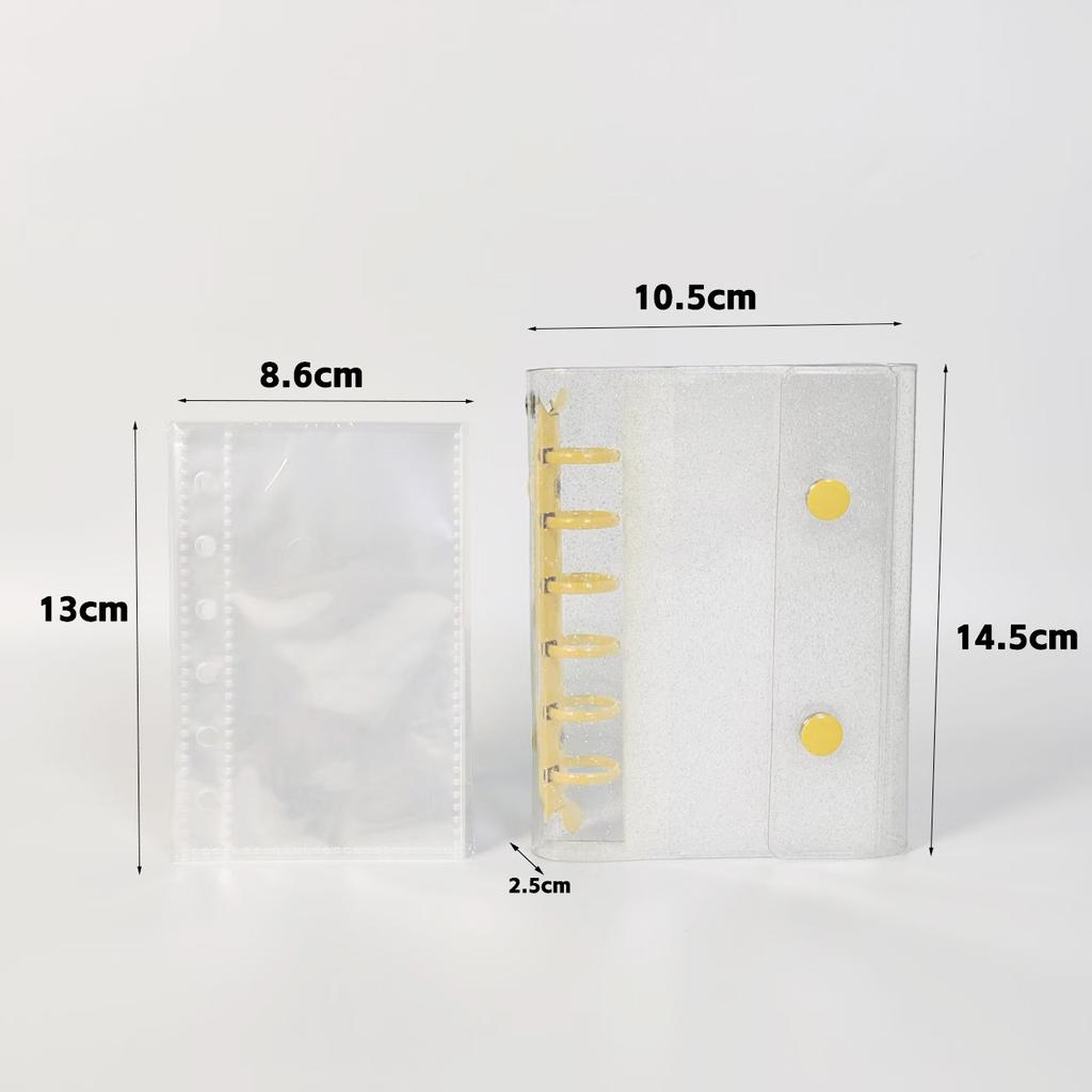 A7 Glitter Double Button Transparent PVC Soft Shell Color 6-hole Metal Clip, Hand Ledger, Photo Album, Loose Leaf Shell, Including 10 Inner Pages