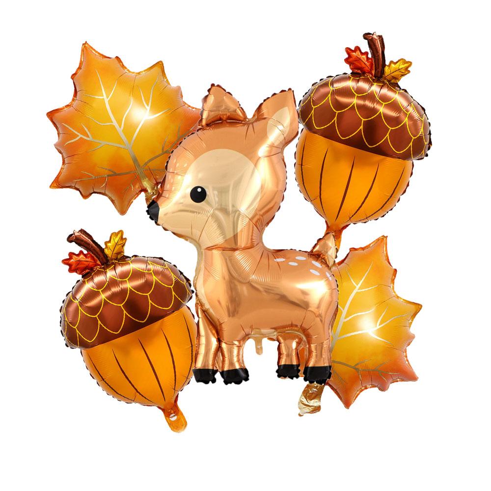 5pcs Maple Leaf Pine Cones Foil Balloons Autumn Squirrel Fox Animals Balloon Thanksgiving Supplies Brithday Party Decoration